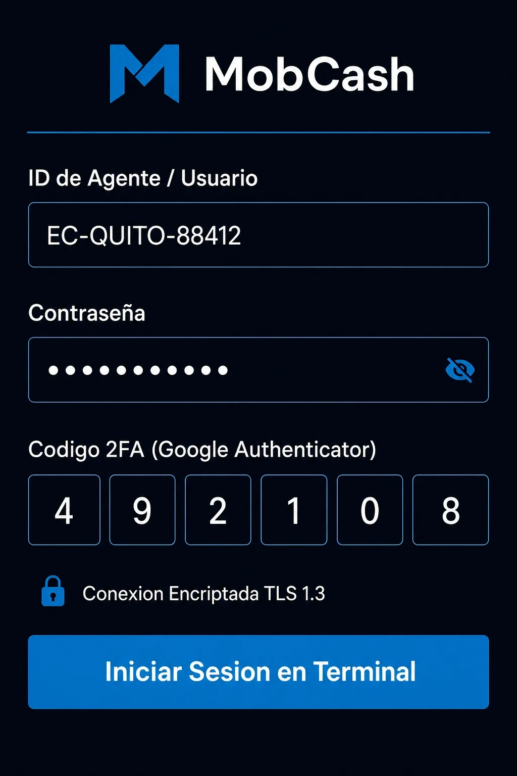 Captura de pantalla del login con token 2FA